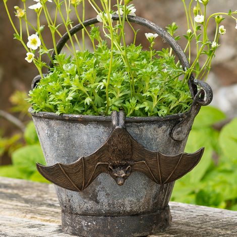 Antique Bronze Coloured Bat Open Wings Pot Buddy - Pot Hanger